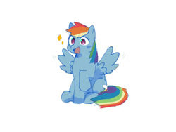 Size: 750x563 | Tagged: safe, artist:4803045255, rainbow dash, pegasus, pony, g4, happy, open mouth, simple background, solo, spread wings, white background, wings