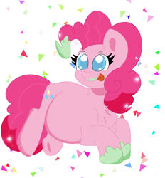 Size: 2236x2406 | Tagged: safe, artist:sparkly-retsuko, pinkie pie, earth pony, pony, g4, adorafatty, chest fluff, cute, diapinkes, fat, female, food baby, mare, messy, not pregnant, pudgy pie, smiling, solo, tongue out