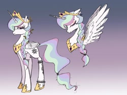 Size: 2901x2176 | Tagged: safe, artist:julyfeatherx, princess celestia, alicorn, pony, g4, alternate hairstyle, collar, gradient background, solo, spiked collar