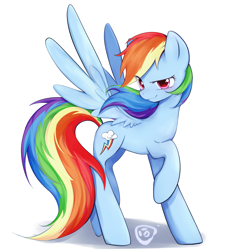 Size: 1940x1940 | Tagged: safe, alternate version, artist:8524538816, rainbow dash, pegasus, pony, g4, female, mare, raised hoof, simple background, solo, white background