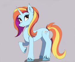 Size: 6000x5000 | Tagged: safe, artist:tempestshine, sassy saddles, pony, unicorn, g4, female, gray background, horn, mare, no clothes, simple background, solo, unshorn fetlocks