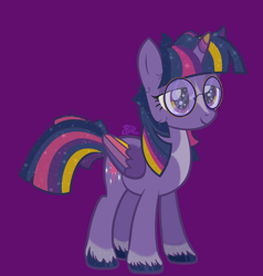 Size: 1952x2048 | Tagged: safe, alternate version, artist:zorrollusion, twilight sparkle, alicorn, pony, g4, alternate design, glasses, purple background, simple background, solo, twilight sparkle (alicorn)