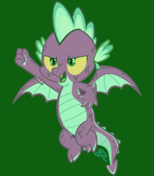 Size: 836x955 | Tagged: safe, artist:zorrollusion, spike, dragon, g4, alternate design, green background, male, open mouth, simple background, solo, winged spike, wings