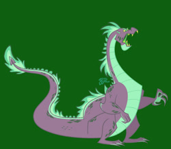 Size: 1380x1205 | Tagged: safe, artist:zorrollusion, spike, dragon, g4, season 2, secret of my excess, alternate design, green background, male, older, older spike, open mouth, redesign, simple background, solo, spikezilla, wingless spike