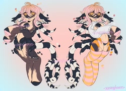 Size: 2560x1855 | Tagged: safe, artist:xiningtoxin, oc, oc only, earth pony, pony, clothes, glasses, gradient background, reference sheet, socks, solo, stockings, striped socks, thigh highs