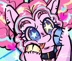 Size: 2480x2107 | Tagged: safe, artist:riyalumpia, pinkie pie, earth pony, pony, g4, :p, cute, diapinkes, female, mare, solo, starry eyes, tongue out, wingding eyes