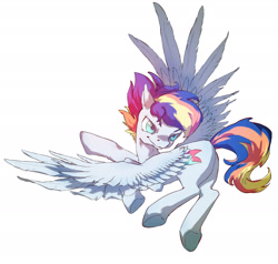 Size: 2100x2000 | Tagged: safe, artist:bright banner, artist:黑白星, oc, oc only, oc:bright banner, pegasus, eyelashes, flying, male, male oc, pegasus oc, simple background, solo, white background, wings