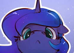 Size: 643x468 | Tagged: safe, artist:itssim, part of a set, princess luna, alicorn, pony, g4, :<, bust, female, freckles, horn, looking at you, mare, portrait, solo