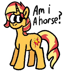 Size: 562x620 | Tagged: safe, artist:zoeyhorse, sunset shimmer, pony, unicorn, g4, dialogue, existential crisis, female, freckles, horn, mare, simple background, solo, white background