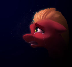 Size: 1278x1194 | Tagged: safe, artist:itssim, sprout cloverleaf, earth pony, pony, g5, my little pony: a new generation, bust, crying, ears back, male, open mouth, portrait, profile, sad, sad sprout, solo, space, stallion, teary eyes