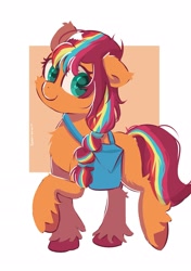 Size: 1623x2303 | Tagged: safe, artist:skylinepony_, sunny starscout, earth pony, pony, g5, chest fluff, cute, ear fluff, female, fluffy, hoof fluff, looking at you, mane stripe sunny, passepartout, signature, smiling, smiling at you, solo, sunnybetes, unshorn fetlocks