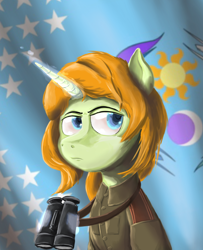 Size: 1500x1848 | Tagged: safe, artist:soursweet cheese, pony, unicorn, binoculars, clothes, commander, friendship is a lie, horn, military pony, military uniform, solo, uniform