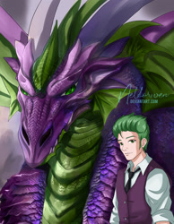 Size: 1490x1920 | Tagged: safe, artist:neldorwen, spike, dragon, human, g4, anime, commission, commissioner:beef--wellington, digital art, fanart, fanfic art, humanized, story:the life and times of the equestrian dragon