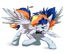 Size: 1700x1400 | Tagged: safe, artist:bright banner, artist:黑白星, oc, oc only, oc:bright banner, pegasus, pony, fight, knife, kukri, male, male oc, pegasus oc, simple background, solo, tree branch, weapon, white background