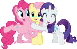 Size: 4704x3000 | Tagged: safe, artist:cloudy glow, fluttershy, pinkie pie, rarity, earth pony, pegasus, pony, unicorn, g4, putting your hoof down, season 2, ^^, cute, diapinkes, eyes closed, female, horn, mare, raribetes, shyabetes, simple background, transparent background, trio, trio female, vector