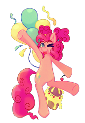 Size: 993x1441 | Tagged: safe, artist:maxis_da_hades, pinkie pie, earth pony, pony, g4, balloon, cake, female, food, mare, simple background, transparent background