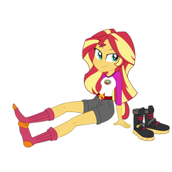 Size: 3000x3000 | Tagged: safe, artist:nie-martw-sie-o-mnie, sunset shimmer, human, equestria girls, g4, my little pony equestria girls: legend of everfree, boots, camp everfree, camp everfree logo, camp everfree outfits, clothes, commission, commissioner:jrshinkansenhorse, feet, female, fetish, foot fetish, shoes, shoes removed, simple background, socks, solo, stocking feet, transparent background