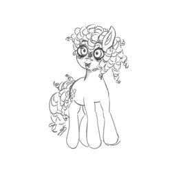 Size: 768x777 | Tagged: safe, artist:twipiebongrip, pinkie pie, earth pony, pony, g4, black and white, curly mane, curly tail, grayscale, monochrome, open mouth, open smile, sketch, smiling, solo, tail