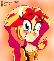 Size: 2510x2831 | Tagged: safe, artist:gordodel2006, sunset shimmer, human, equestria girls, g4, my little pony equestria girls: better together, blushing, breasts, bust, busty sunset shimmer, cleavage, female, grin, high res, portrait, smiling, solo