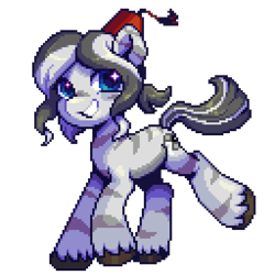 Size: 1024x1024 | Tagged: safe, artist:hikkage, oc, oc only, oc:zakima zamelid, zebra, digital art, female, fez, hat, mare, pixel art, simple background, smiling, solo, starry eyes, transparent background, wingding eyes, zebra oc