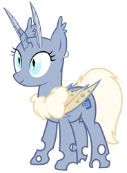 Size: 3670x4977 | Tagged: artist needed, safe, oc, oc only, bat pony, changepony, hybrid, pony, unicorn, absurd resolution, antennae, ear fluff, ear piercing, fangs, holes in wings, horn, hybrid fusion, hybrid oc, neck fluff, no mane, piercing, show accurate, simple background, slit pupils, solo, transparent background, vector, wings