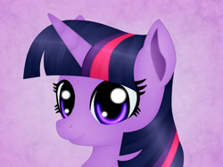 Size: 1024x768 | Tagged: safe, artist:jon080, twilight sparkle, pony, unicorn, g4, abstract background, female, head only, horn, purple background, solo, unicorn twilight