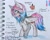 Size: 960x766 | Tagged: oc name needed, safe, artist:dethscript, oc, oc only, pegasus, pony, blush lines, blushing, colored pencil drawing, cyrillic, eye clipping through hair, female, female oc, folded wings, gradient mane, mare, mare oc, pegasus oc, side view, solo, traditional art, wings