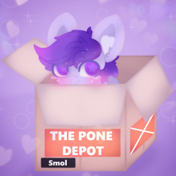 Size: 1168x1168 | Tagged: safe, artist:sodapop sprays, oc, oc only, oc:shizu, pegasus, pony, blushing, box, commission, ear fluff, eye clipping through hair, pone depot, pony in a box, smiling, solo, ych result, your character here