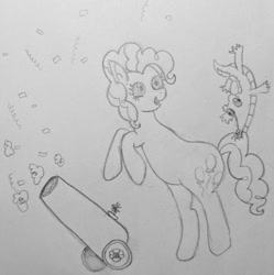 Size: 1021x1024 | Tagged: safe, artist:twipiebongrip, gummy, alligator, earth pony, pony, g4, cannon, female, mare, pencil drawing, rearing, sketch, solo, traditional art