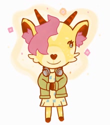 Size: 902x1024 | Tagged: safe, artist:twipiebongrip, fluttershy, deer, anthro, g4, animal crossing, crossover, deerified, flutterdeer, smiling, solo, species swap, standing, yellow fur