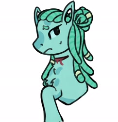 Size: 1993x2048 | Tagged: safe, artist:twipiebongrip, oc, oc only, pony, dreadlocks, half body, simple background, solo, teal coat, teal mane, unamused, white background