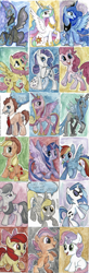 Size: 1170x3576 | Tagged: safe, artist:sophie scruggs, apple bloom, applejack, derpy hooves, dj pon-3, doctor whooves, fluttershy, nightmare moon, octavia melody, opalescence, pinkie pie, princess celestia, princess luna, queen chrysalis, rainbow dash, rarity, scootaloo, sweetie belle, time turner, twilight sparkle, vinyl scratch, alicorn, cat, changeling, changeling queen, earth pony, pony, unicorn, g4, 2014, cutie mark crusaders, female, filly, foal, horn, male, mane six, mare, royal sisters, siblings, sisters, speech bubble, stallion, traditional art, twilight sparkle (alicorn), watercolor painting