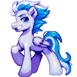 Size: 1024x1024 | Tagged: safe, artist:hikkage, oc, oc only, oc:command stryke, pegasus, blue eyes, digital art, ears up, eyebrows, folded wings, mane, pegasus oc, pixel art, simple background, solo, tail, transparent background, wings