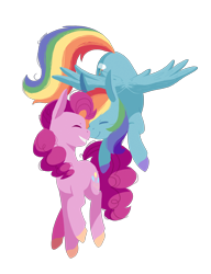 Size: 2318x3026 | Tagged: safe, artist:chiptoony, pinkie pie, rainbow dash, earth pony, pegasus, pony, g4, boop, cute, duo, female, flying, lesbian, looking at each other, looking at someone, noseboop, ship:pinkiedash, shipping, simple background, smiling, smiling at each other, transparent background