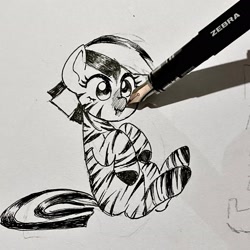 Size: 3024x3024 | Tagged: safe, artist:d7unlimited, zebra, boop, female, mare, nose wrinkle, scrunchy face, simple background, solo, traditional art, white background