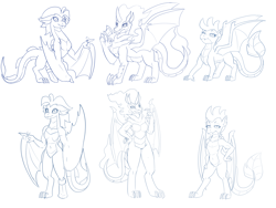 Size: 8000x6000 | Tagged: safe, artist:imposter dude, captain celaeno, gallus, king sombra, dragon, g4, dragonified, fanart, gallina, queen umbra, rule 63, simple background, species swap, white background