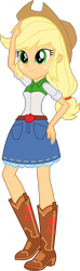 Size: 1472x5000 | Tagged: safe, artist:octosquish7260, applejack, human, equestria girls, g4, applejack's hat, boots, clothes, cowboy boots, cowboy hat, cowgirl, denim, denim skirt, female, hat, shirt, shoes, simple background, skirt, solo, standing, stetson, t-shirt, transparent background