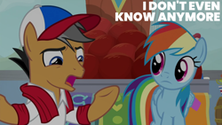 Size: 2000x1125 | Tagged: safe, edit, edited screencap, editor:quoterific, screencap, quibble pants, rainbow dash, common ground, g4, duo, duo male and female, female, male