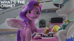 Size: 2000x1125 | Tagged: safe, edit, edited screencap, editor:quoterific, screencap, pipp petals, zipp storm, pegasus, pony, g5, hoof done it?, my little pony: make your mark, my little pony: make your mark chapter 2, caption, crystal brighthouse, text