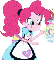 Size: 2255x2520 | Tagged: safe, edit, edited screencap, editor:mrtoonlover83, screencap, pinkie pie, human, equestria girls, g4, background removed, food, ice cream, not a vector, simple background, solo, transparent background, waitress