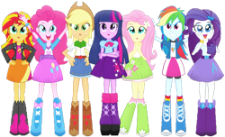 Size: 950x578 | Tagged: safe, artist:jucamovi1992, artist:pedro123emanuel, editor:pedro123emanuel, applejack, fluttershy, pinkie pie, rainbow dash, rarity, sci-twi, sunset shimmer, twilight sparkle, human, equestria girls, g4, clothes, female, humane five, humane seven, humane six, shoes, simple background, socks, transparent background