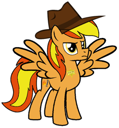 Size: 626x668 | Tagged: safe, artist:noi kincade, oc, oc only, oc:firey ratchet, pegasus, g4, badge, detective, fedora, hat, male, simple background, solo, transparent background