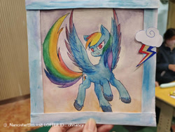 Size: 750x563 | Tagged: safe, artist:ohnancy, rainbow dash, human, pegasus, pony, g4, hand, solo, traditional art