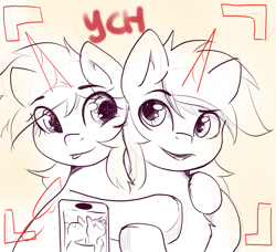 Size: 2477x2258 | Tagged: safe, artist:kristina, oc, alicorn, earth pony, pegasus, pony, unicorn, camera shot, commission, couple, cute, heart, horn, phone, ych sketch, your character here