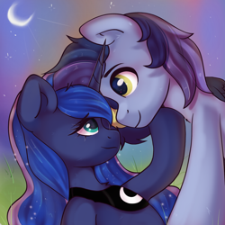 Size: 2048x2048 | Tagged: safe, artist:kristina, princess luna, oc, alicorn, pegasus, pony, g4, commission, couple, cute, duo, moon, ych result