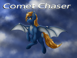 Size: 1600x1200 | Tagged: safe, artist:crimsonwolf360, oc, oc only, oc:comet chaser, bat pony, bat pony oc, bat wings, cloud, ear tufts, flying, solo, wings