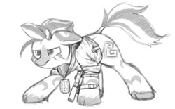 Size: 1013x630 | Tagged: safe, artist:aaathebap, oc, oc only, zebra, fallout equestria, fallout, gun, simple background, sketch, solo, talisman, weapon, white background