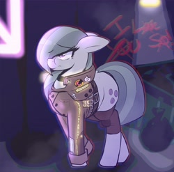 Size: 4096x4044 | Tagged: safe, artist:dowa, marble pie, earth pony, pony, g4, belt, clothes, crying, ears back, female, graffiti, mare, teary eyes