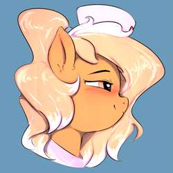 Size: 1705x1705 | Tagged: safe, artist:potato22, oc, oc only, oc:mareota, pegasus, pony, blushing, bust, female, hat, mare, nurse hat, pegasus oc, portrait, profile, side view, simple background, smiling, solo