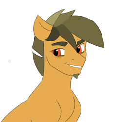 Size: 1024x1024 | Tagged: safe, artist:victoria_nik, oc, oc only, oc:alexon neal, earth pony, pony, bags under eyes, beard, colored sketch, facial hair, looking at something, male, red eyes, sketch, smiling, smiling at someone, solo, stallion